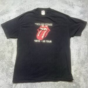 VINTAGE Rolling Stones Shirt Mens XL Black AAA Tongue Lips Logo Band Rock Y2K 02